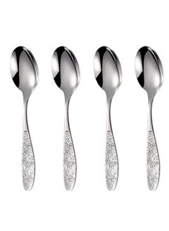 Excefore Hammered Pattern Stainless Steel Bouillon Spoon,Embossed Pattern Flatware,Hammered Surface Dessert Spoons,7 Inch,Set of 4  - Image 1