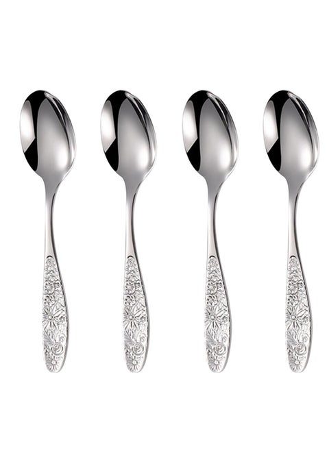 Hammered Pattern Stainless Steel Bouillon Spoon,Embossed Pattern Flatware,Hammered Surface Dessert Spoons,7 Inch,Set of 4