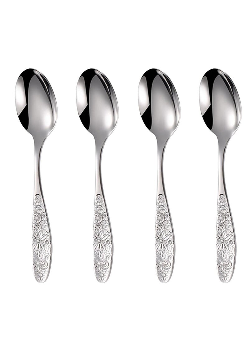 Excefore - Hammered Pattern Stainless Steel Bouillon Spoon,Embossed Pattern Flatware,Hammered Surface Dessert Spoons,7 Inch,Set of 4 - Image 1