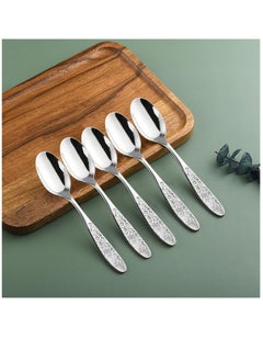 Excefore Hammered Pattern Stainless Steel Bouillon Spoon,Embossed Pattern Flatware,Hammered Surface Dessert Spoons,7 Inch,Set of 4  - Image 5