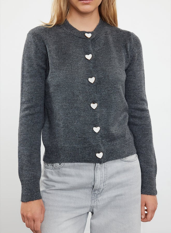 trendyol Soft Textured Anthracite Knitwear Cardigan - Jewel Buttoned, Jacket Look - Image 3