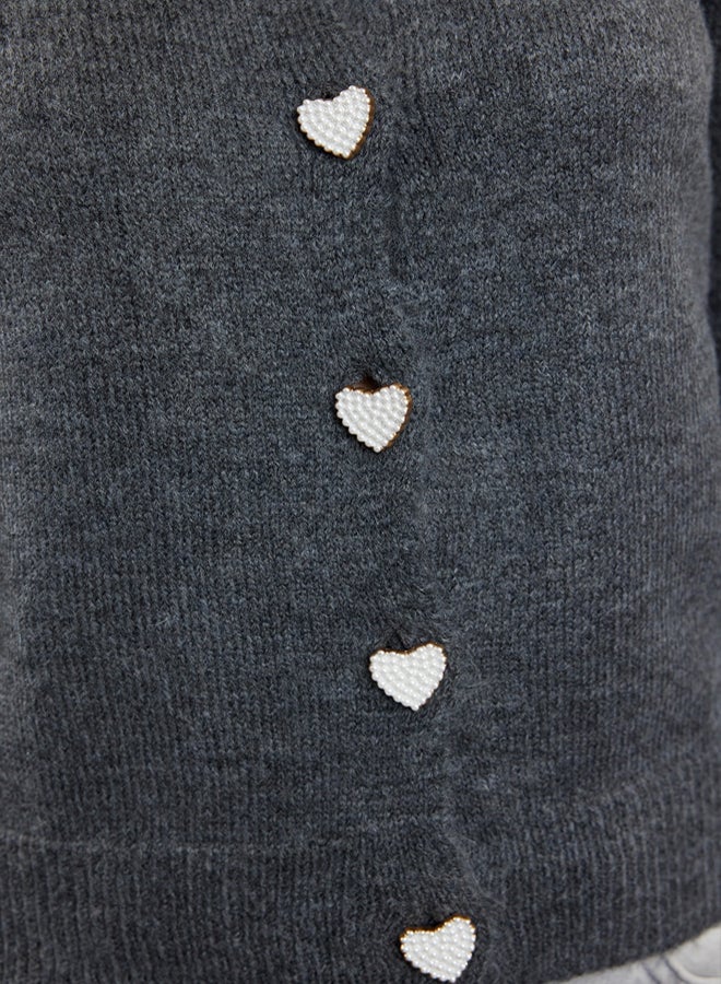 trendyol Soft Textured Anthracite Knitwear Cardigan - Jewel Buttoned, Jacket Look - Image 4
