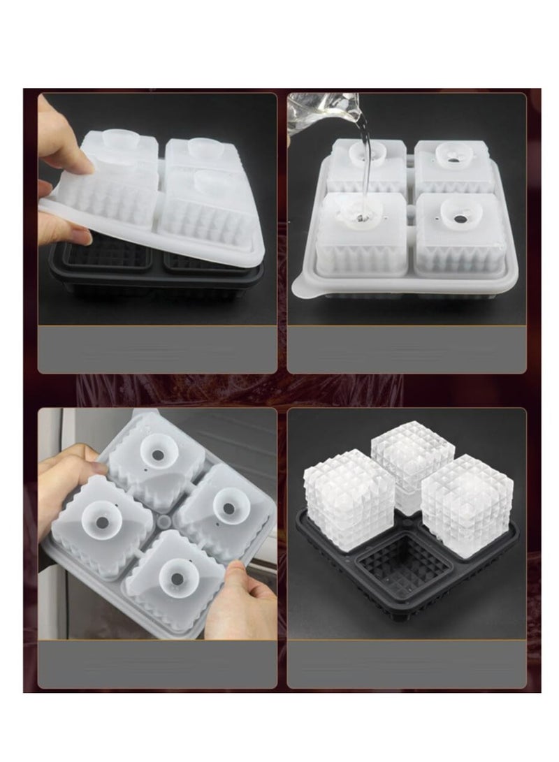 Ice Cube Tray Molds Silicone Sphere Ice Ball Maker with Lids & Large Square Ice Cube Molds for Cola- 100% Food Grade Silicone Reusable&BPA Free (Black) - Image 3