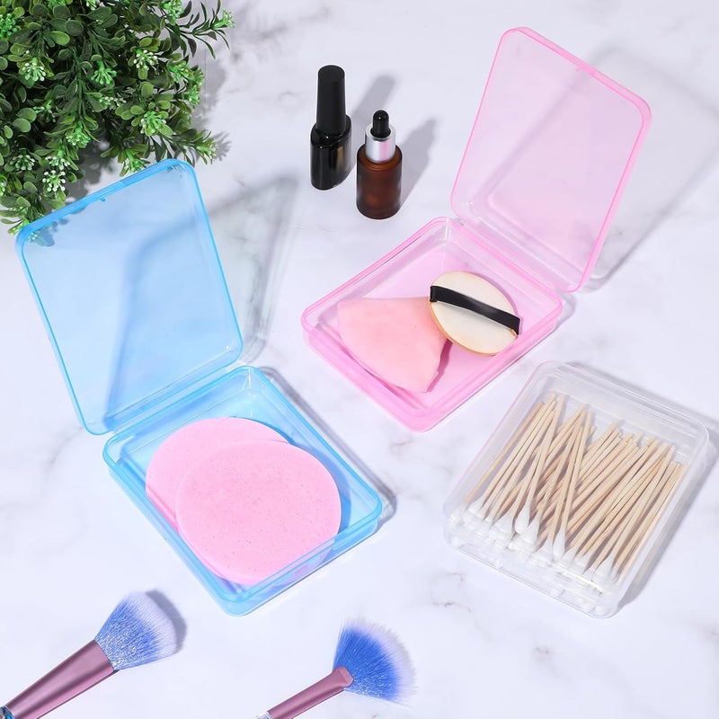 Dimeho Portable Travel Cotton Pad Holder 3 Pcs Travel Swab Holder Dispenser Small Hair Tie Containers Storage Box Qtip Travel Holder Bathroom Vanity Countertop Organizer with Lid ClearBluePink - Image 2