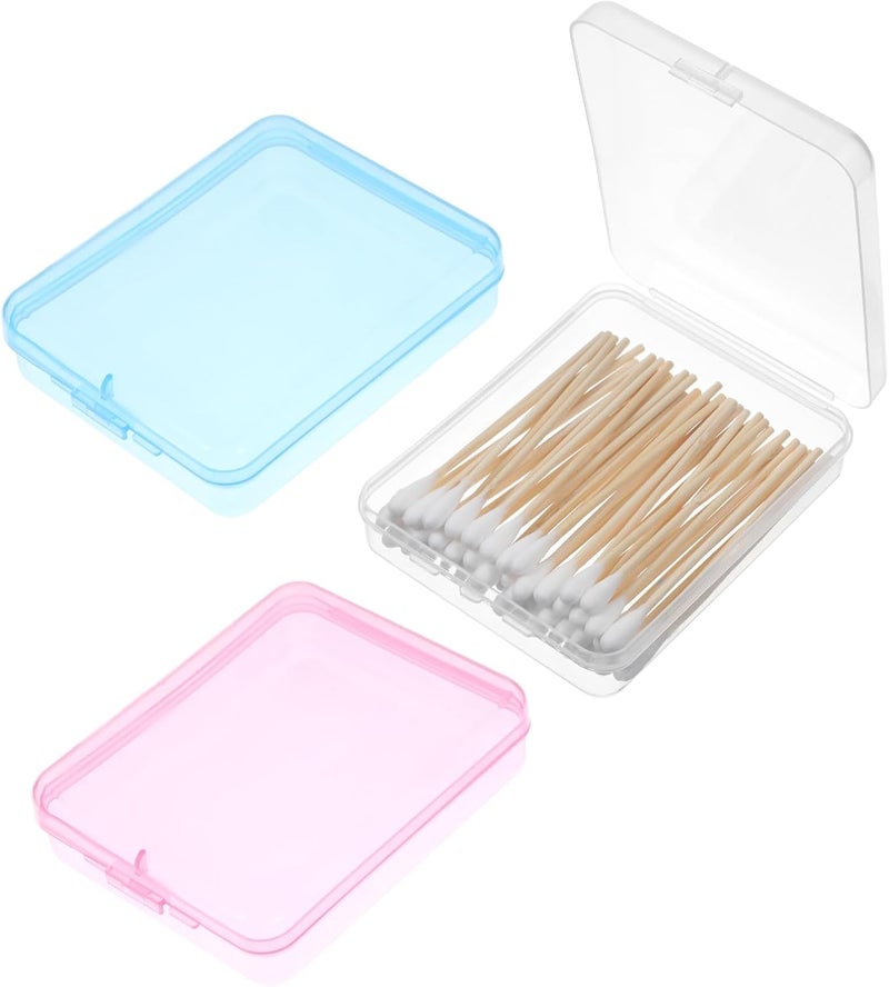 Dimeho Portable Travel Cotton Pad Holder 3 Pcs Travel Swab Holder Dispenser Small Hair Tie Containers Storage Box Qtip Travel Holder Bathroom Vanity Countertop Organizer with Lid ClearBluePink - Image 1