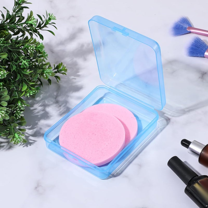 Dimeho Portable Travel Cotton Pad Holder 3 Pcs Travel Swab Holder Dispenser Small Hair Tie Containers Storage Box Qtip Travel Holder Bathroom Vanity Countertop Organizer with Lid ClearBluePink - Image 5
