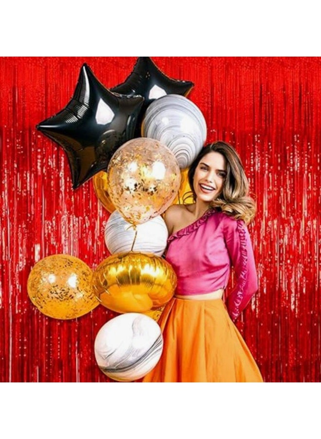 عبوة من 3 قطع من ستائر الشراشيب المعدنية اللامعة، مقاس 200×100 سم، لون أحمر - Image 5