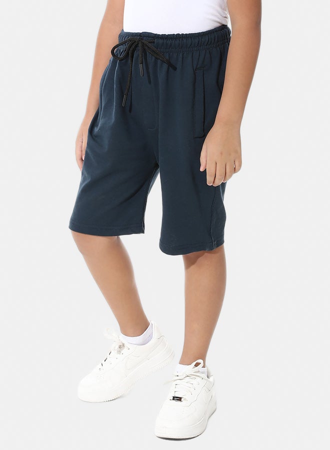 Elastic Waist Cotton Solid Short _ Navy