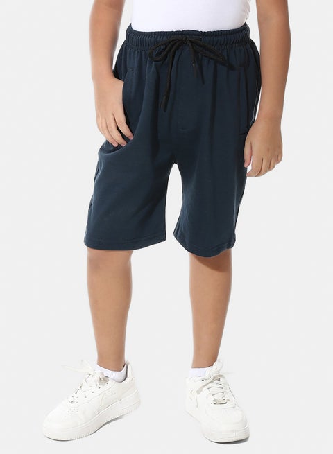 Elastic Waist Cotton Solid Short _ Navy