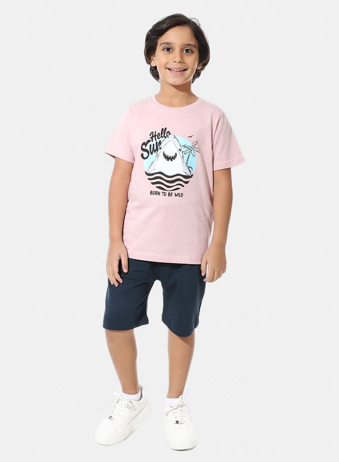 Elastic Waist Cotton Solid Short _ Navy