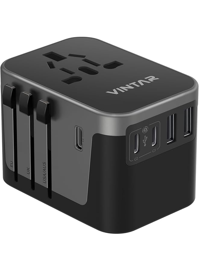 VINTAR محول سفر VINTAR عالمي، قابس سفر عالمي مع 3USBC، 2USB و 1AC محول مقبس السفر، محول قابس السفر عالمي لألمانيا، الولايات المتحدة، إنجلترا، تايلاند، إيطاليا، أستراليا - Image 1