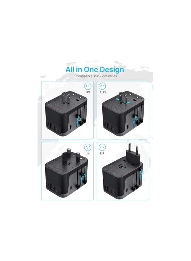 VINTAR محول سفر VINTAR عالمي، قابس سفر عالمي مع 3USBC، 2USB و 1AC محول مقبس السفر، محول قابس السفر عالمي لألمانيا، الولايات المتحدة، إنجلترا، تايلاند، إيطاليا، أستراليا - Image 3