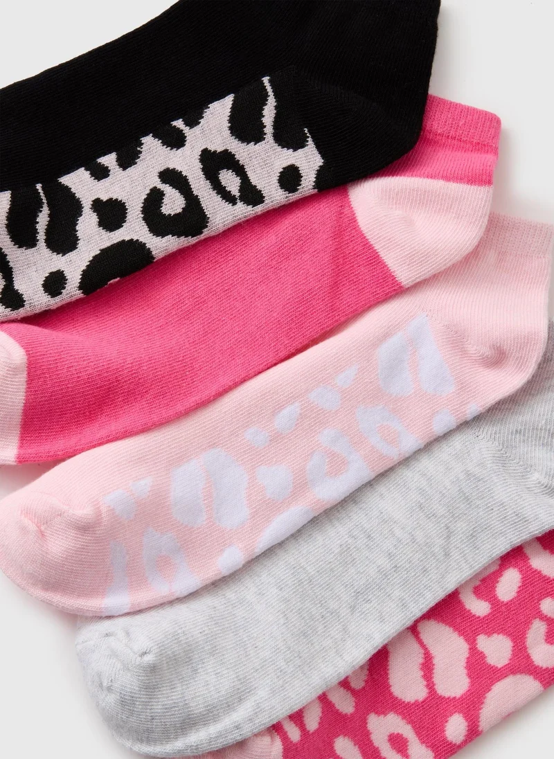 Matalan 5 Pack Pink Animal Ankle Socks