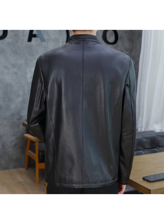 Fapai Men's Genuine Leather Jacket Business Casual Stand Collar Leather Jacket Men - Image 3