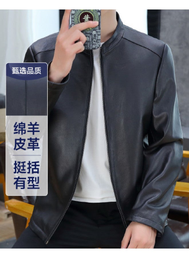 Fapai Men's Genuine Leather Jacket Business Casual Stand Collar Leather Jacket Men - Image 1