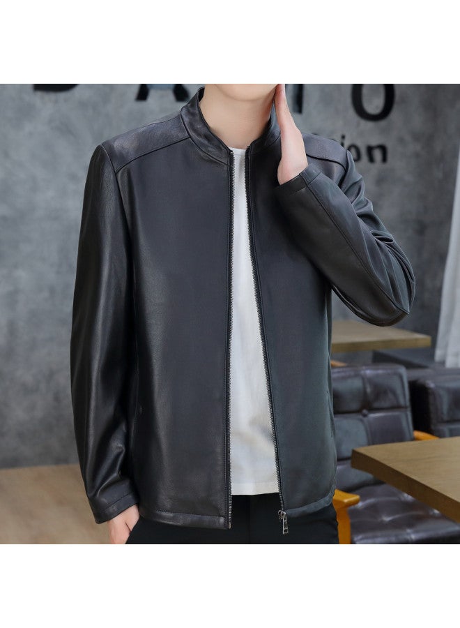 Fapai Men's Genuine Leather Jacket Business Casual Stand Collar Leather Jacket Men - Image 4