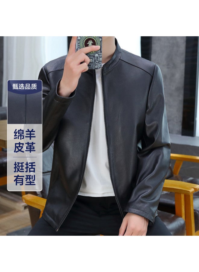 Fapai Men's Genuine Leather Jacket Business Casual Stand Collar Leather Jacket Men - Image 2