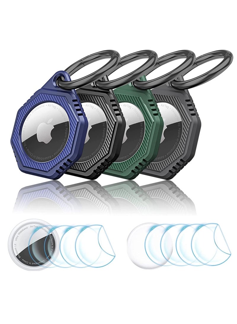 Excefore Airtag Holder 4 Pack for Apple Airtags, Scratch Resistant PC+TPU Full Protective Air Tag Case with Built-in Protective Film, Apple Airtag Accessories for Keyring (Black, Blue, Green, Grey)  - Image 1