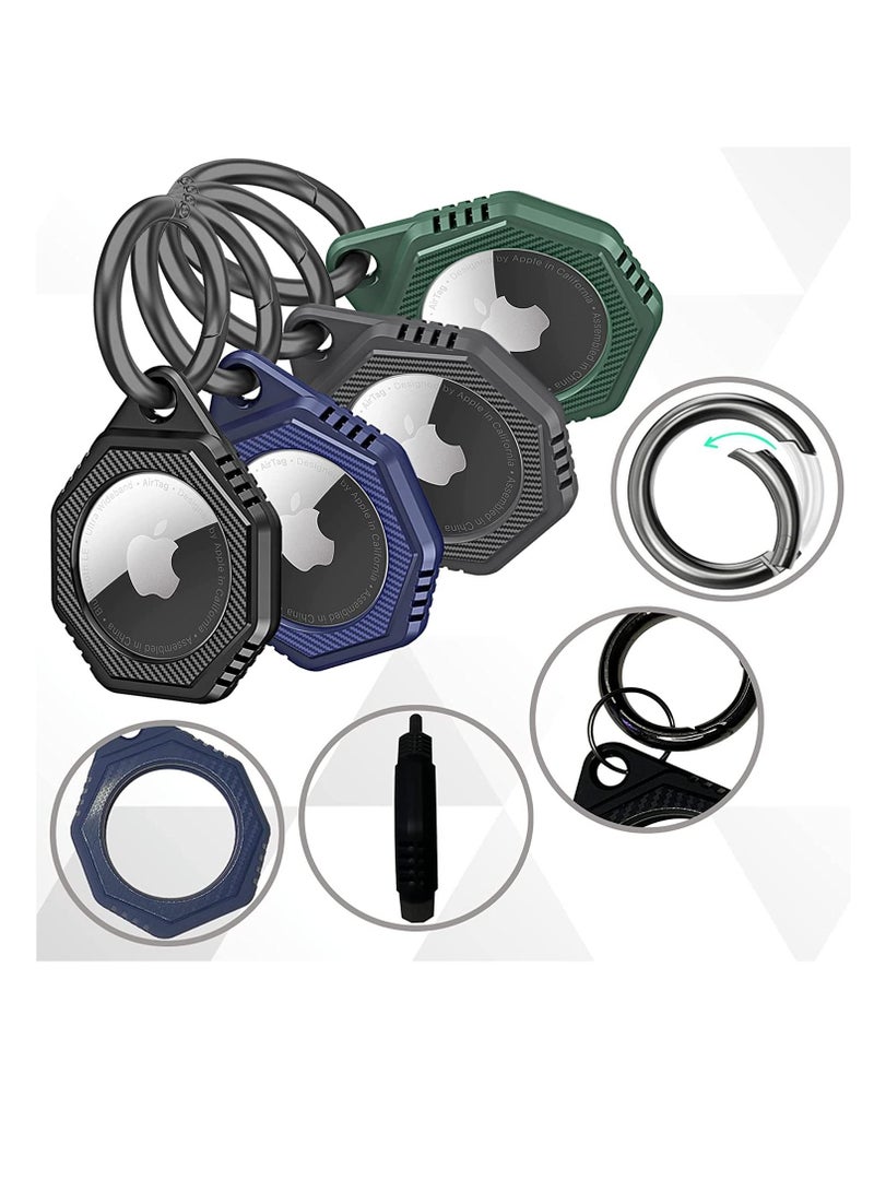 Excefore Airtag Holder 4 Pack for Apple Airtags, Scratch Resistant PC+TPU Full Protective Air Tag Case with Built-in Protective Film, Apple Airtag Accessories for Keyring (Black, Blue, Green, Grey)  - Image 3