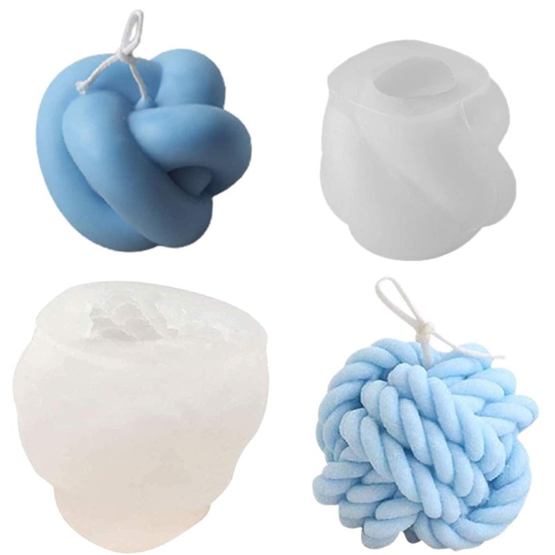 TOPYS 2Pack Silicone Molds 3D Candle Molds Woolen Ball Mould and Knot MoldBall of Yarn Design Fondant Mold for Candle Making and Baking Making Soap Wax Cake Mousse Ice Cream