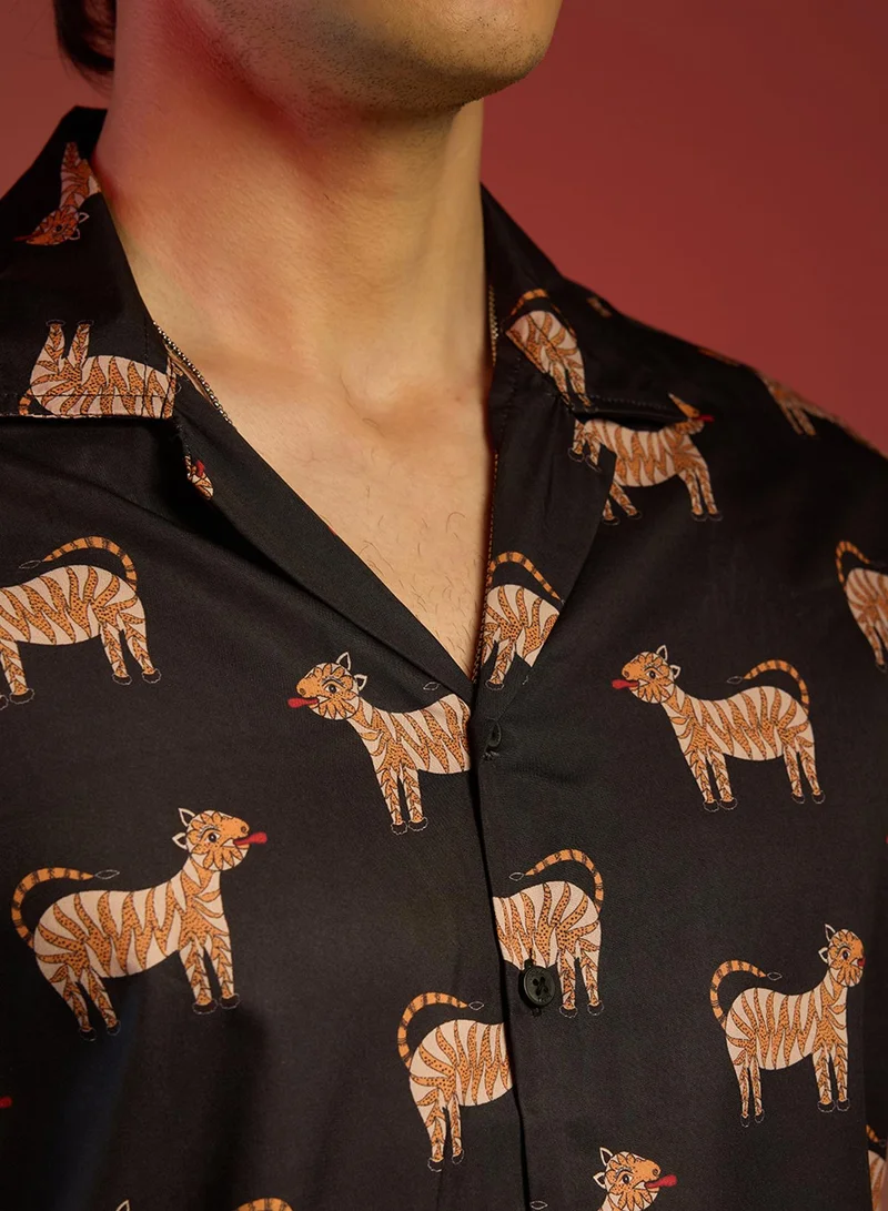 كامبوس سوترا Men's Midnight Black Tiger Shirt