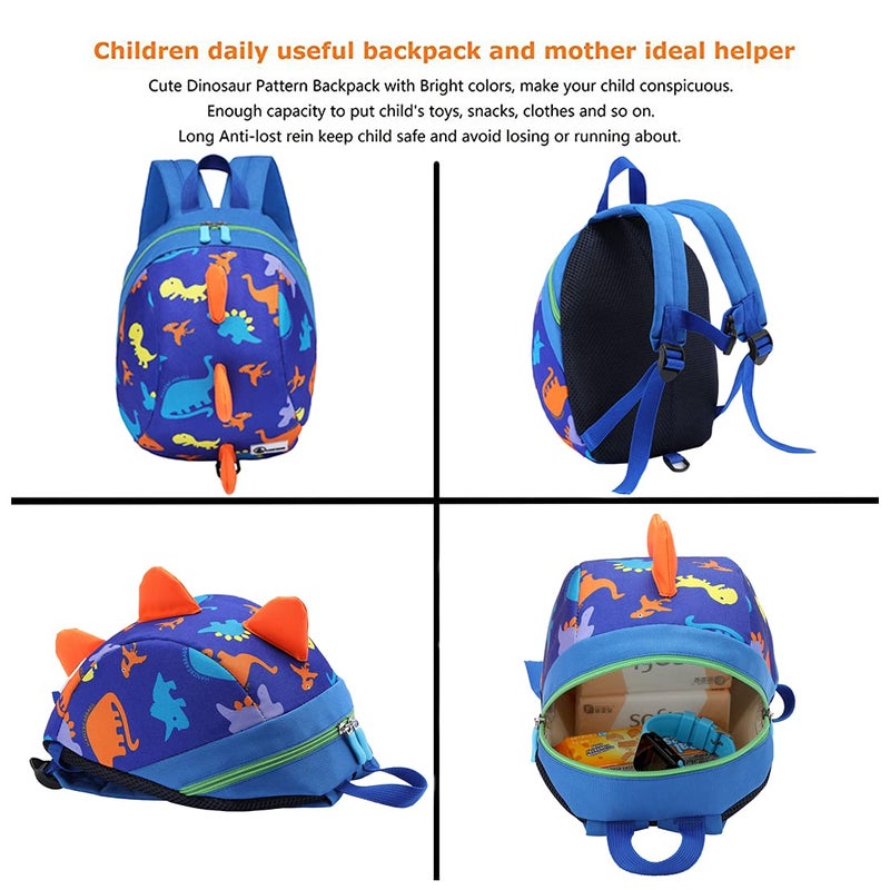 DB Dinosaur Toddler Mini Backpack with Leash, Children Kids Baby Harness Bookbag (Deep Blue) - Image 4