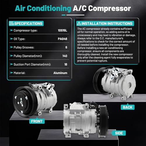 Farrme A/C Compressor Fit for Toyota Corolla Matrix 1.8L 2003-2008 CO 27000C Automotive Replacement AC Compressor with Clutch 8832002120, 295525NH, 144004C - Image 3