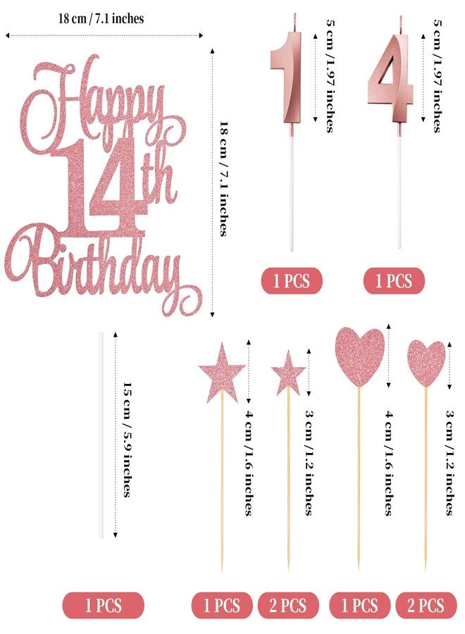 Lecferrarc 14th Birthday Cake Decorations, 14th Birthday Candles Cake Numeral Candles and Glitter Happy 14th Birthday Cake Toppers Set for Birthday Party Supplies (Rose Gold) - Image 2