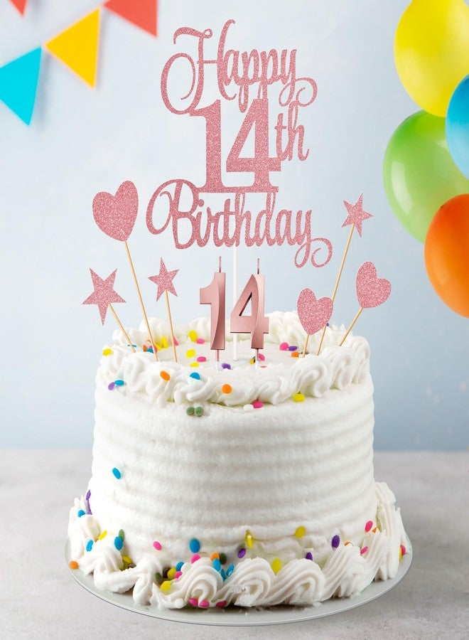 Lecferrarc 14th Birthday Cake Decorations, 14th Birthday Candles Cake Numeral Candles and Glitter Happy 14th Birthday Cake Toppers Set for Birthday Party Supplies (Rose Gold) - Image 5