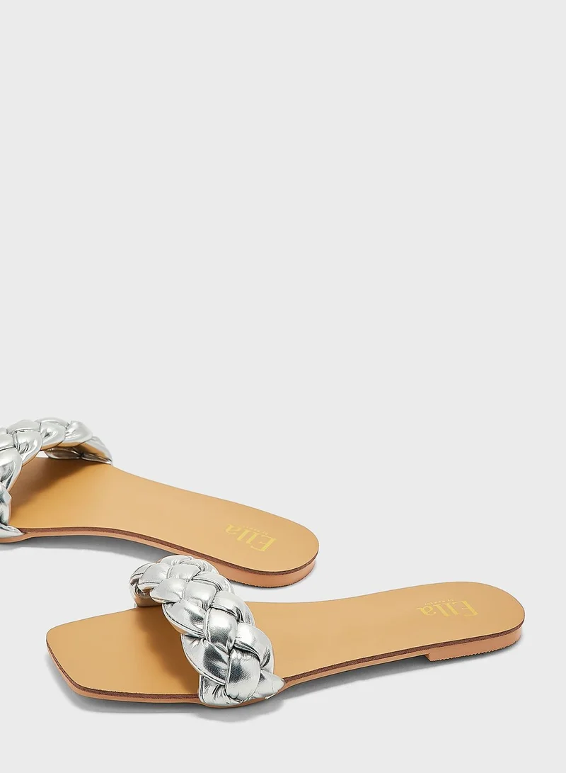 ايلا Plaited Square Toe Flat Sandal