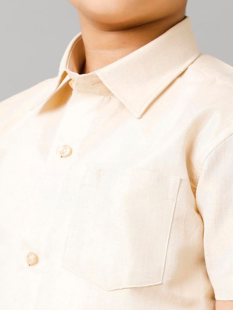 RAMRAJ COTTON رامراج بويز تِشيو جاري هاف سليف شيرت دهوتي سيت سانكالبام جولد(9-10 Years) - Image 5
