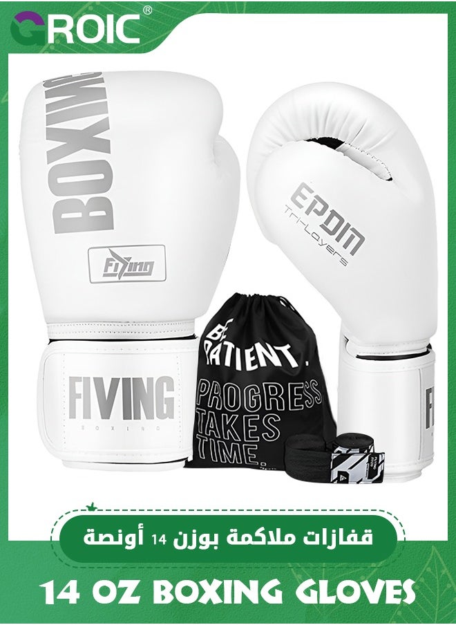 GROIC 14 OZ Boxing Gloves Men Women with Hand Wraps for Boxing, Muay Thai, Kickboxing, Punching Bag Workout traing and Sparing Gear Complete Boxing Kit  - Image 1