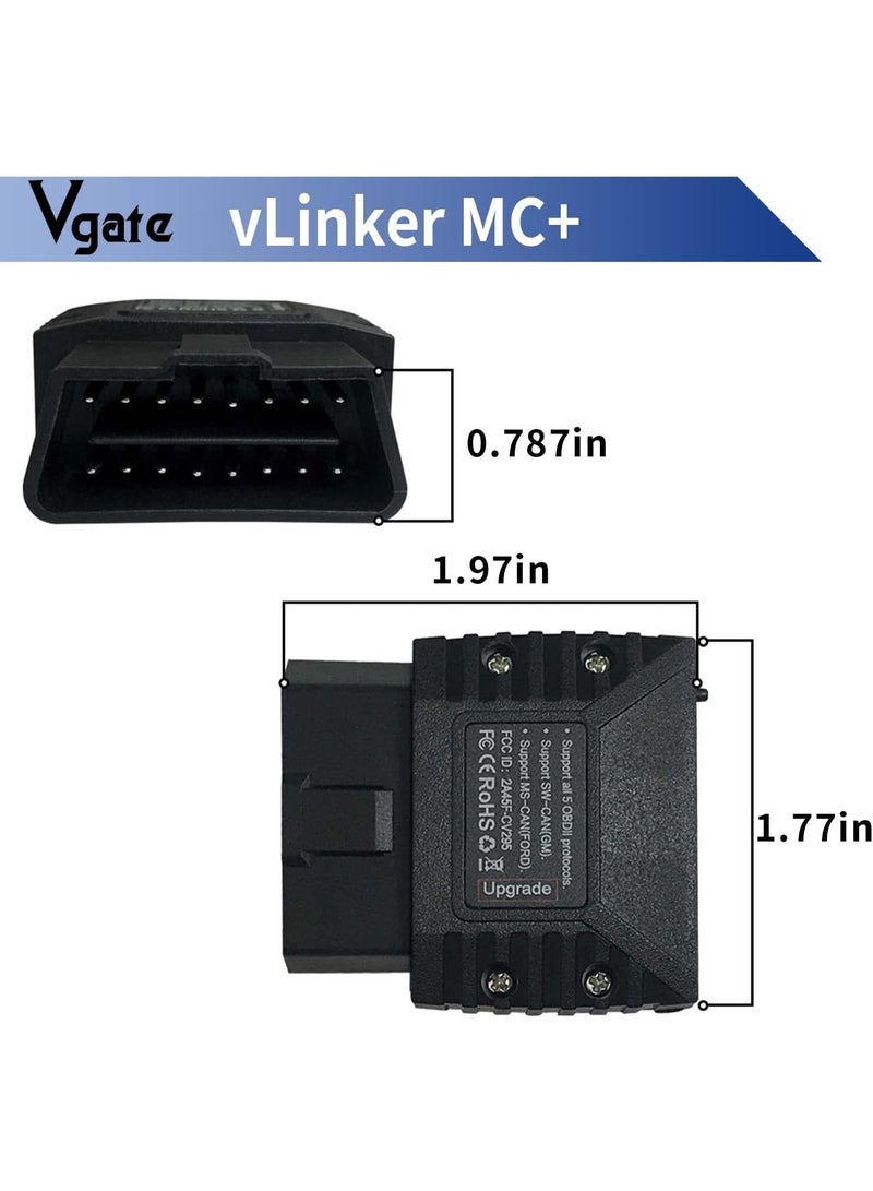 Vgate vLinker MC+ (BT3.0/BLE4.0) OBD2 Scanner Code Reader Diagnostic Scan Tool for Android & iOS & Windows, Black - Image 3