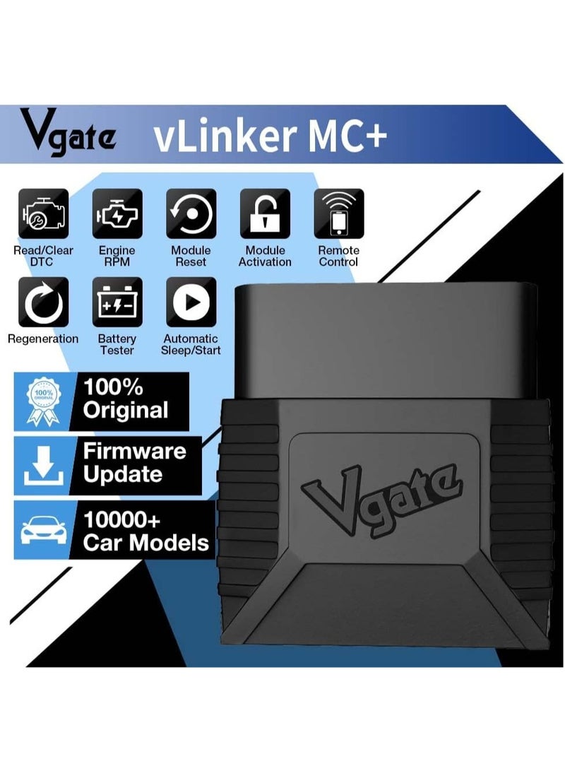 Vgate vLinker MC+ (BT3.0/BLE4.0) OBD2 Scanner Code Reader Diagnostic Scan Tool for Android & iOS & Windows, Black - Image 4