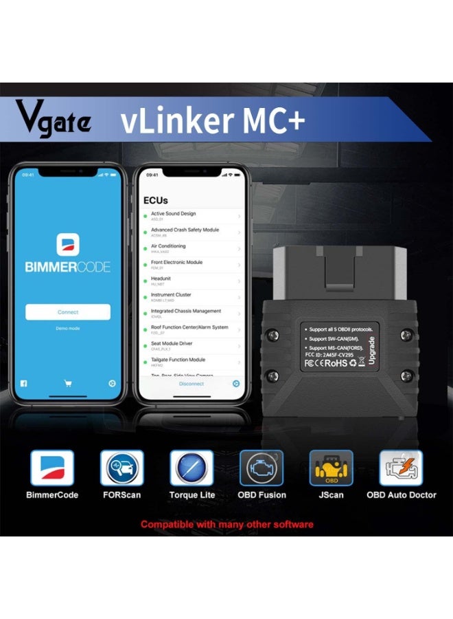 Vgate vLinker MC+ (BT3.0/BLE4.0) OBD2 Scanner Code Reader Diagnostic Scan Tool for Android & iOS & Windows, Black - Image 5