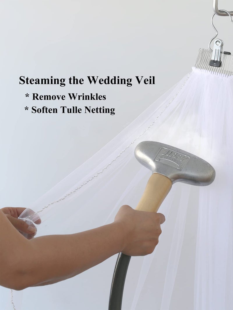 SAMKY 2T 2 Tier Dual Edge Embroided Pearl Crystal Beaded Veil - White Fingertip Length 36" V452 - Image 4