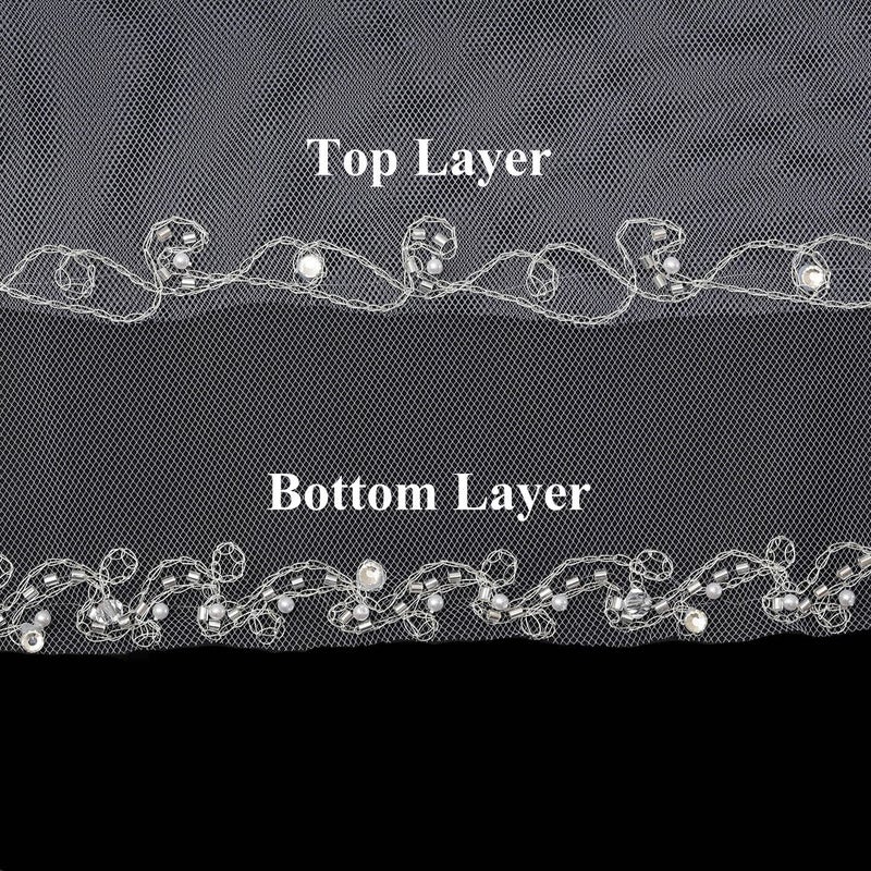 SAMKY 2T 2 Tier Dual Edge Embroided Pearl Crystal Beaded Veil - White Fingertip Length 36" V452 - Image 3