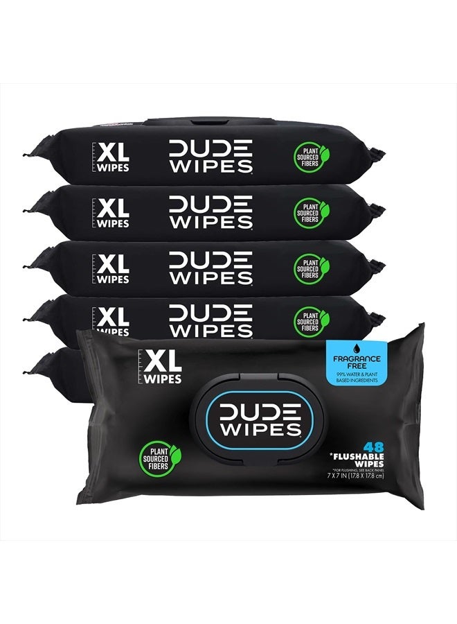 Dude DUDE Wipes - Flushable Wipes - 6 Pack, 288 Wipes - Unscented Extra-Large Adult Wet Wipes - Vitamin-E & Aloe - Septic and Sewer Safe - Image 1