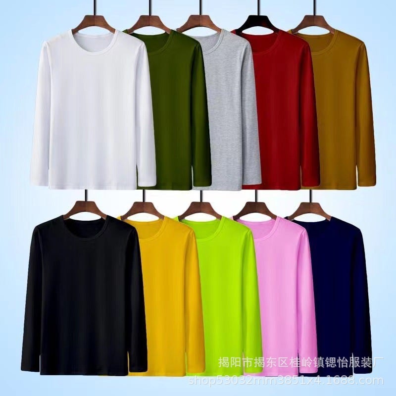 Autumn and Winter solid color fleece-lined inner wear men's round neck long sleeve t-shirt shirt trendy bottoming shirt T-shirt long sleeve wholesale - Image 3