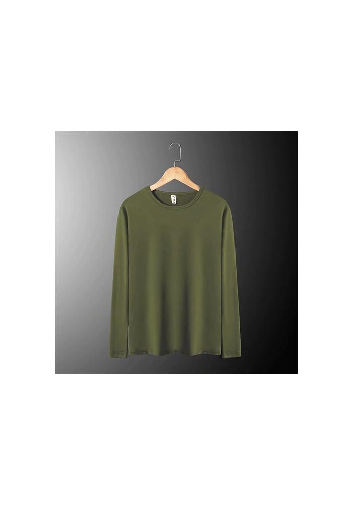 Autumn and Winter solid color fleece-lined inner wear men's round neck long sleeve t-shirt shirt trendy bottoming shirt T-shirt long sleeve wholesale - Image 1