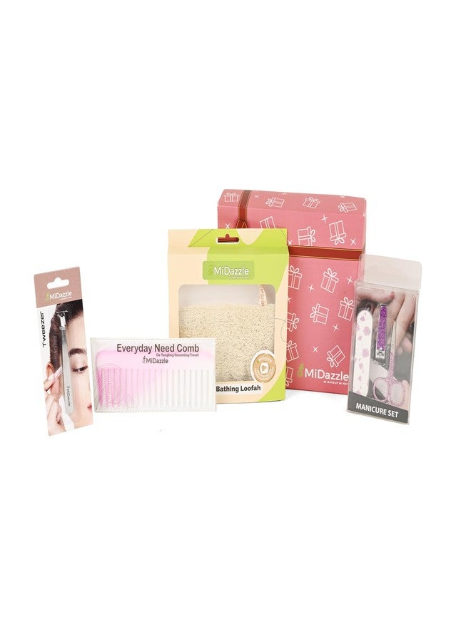 MiDazzle Beauty Gift Box Set with Loofah, Tweezers, Comb and Manicure Tools - Image 1