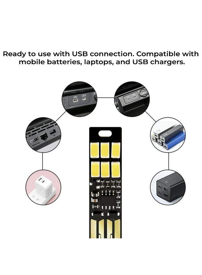 مصباح LED صغير يعمل بمنفذ USB مع مفتاح لمس، سطوع قابل للتعديل، 6 مصابيح LED، مصباح USB محمول للسيارة، الكمبيوتر المحمول، بنك الطاقة، إضاءة الطوارئ - ضوء دافئ - Image 5
