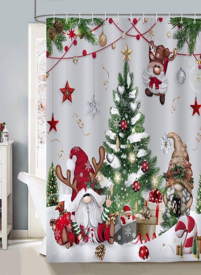 Bonhause Christmas Shower Curtain, Winter Holiday Gnomes Xmas Tree Gifts Bathroom Decor 72 x 72 Inch Polyester Fabric Waterproof Bath Curtain with 12 Hooks - Image 2