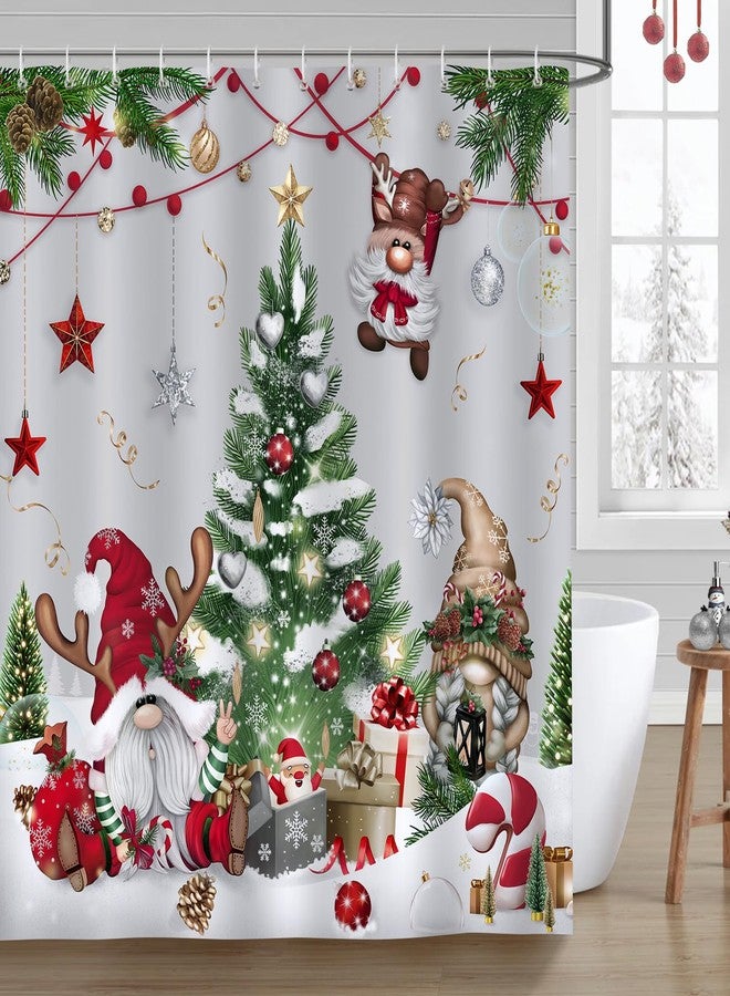 Bonhause Christmas Shower Curtain, Winter Holiday Gnomes Xmas Tree Gifts Bathroom Decor 72 x 72 Inch Polyester Fabric Waterproof Bath Curtain with 12 Hooks - Image 1