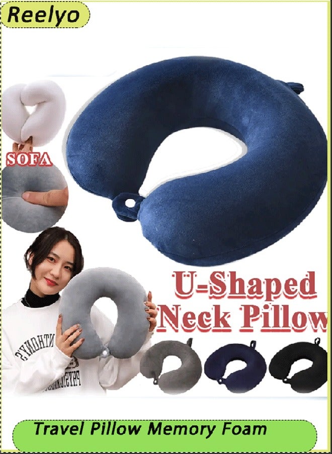 Reelyo Travel Neck Pillow - Lightweight Fleece Casing U-Shaped Stuffable Memory Foam Travel Pillow for Sleeping and Neck Support, Black - Image 1