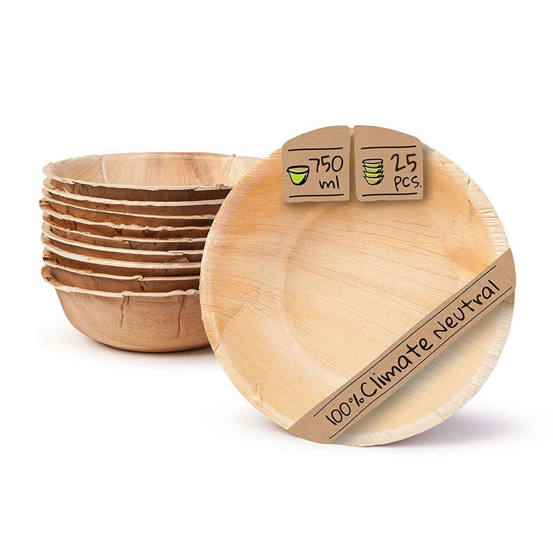 BIOZOYG 25x Palm Leaf Bowl 750 ml Round  Disposable Soup Plate Compostable Salad Bowl Palm Leaf Bowl  Disposable Bowl Sustainable Partyware