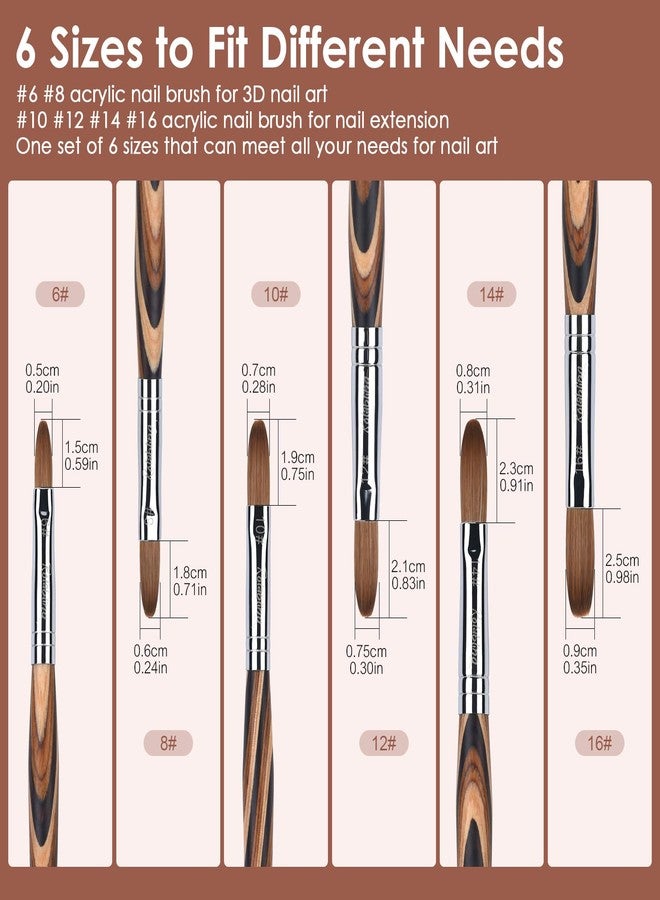 Rolabling Acrylic Nail Brush Red Wooden Kolinsky Nail Brush Spiral Pattern Handle Nail Brushes for Acrylic Application Extension 3D Carving Manicure Tool for Salon or DIY at Home (6#) - Image 4