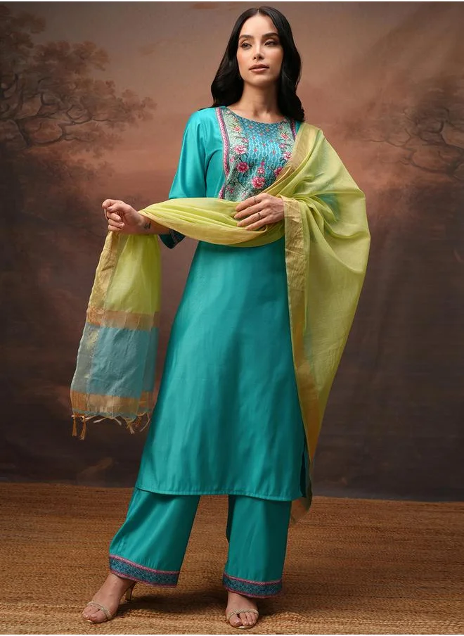 Vishudh Women Blue Floral Printed Kurta Set by Styli
