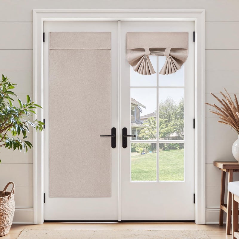 HOMEIDEAS 100% Linen Blackout French Door Curtains, Privacy Small Door Window Curtains, 26 X 20 Inch Shades for Front Window, Thermal Insulated Covering, 1 Panel, Natural - Image 2