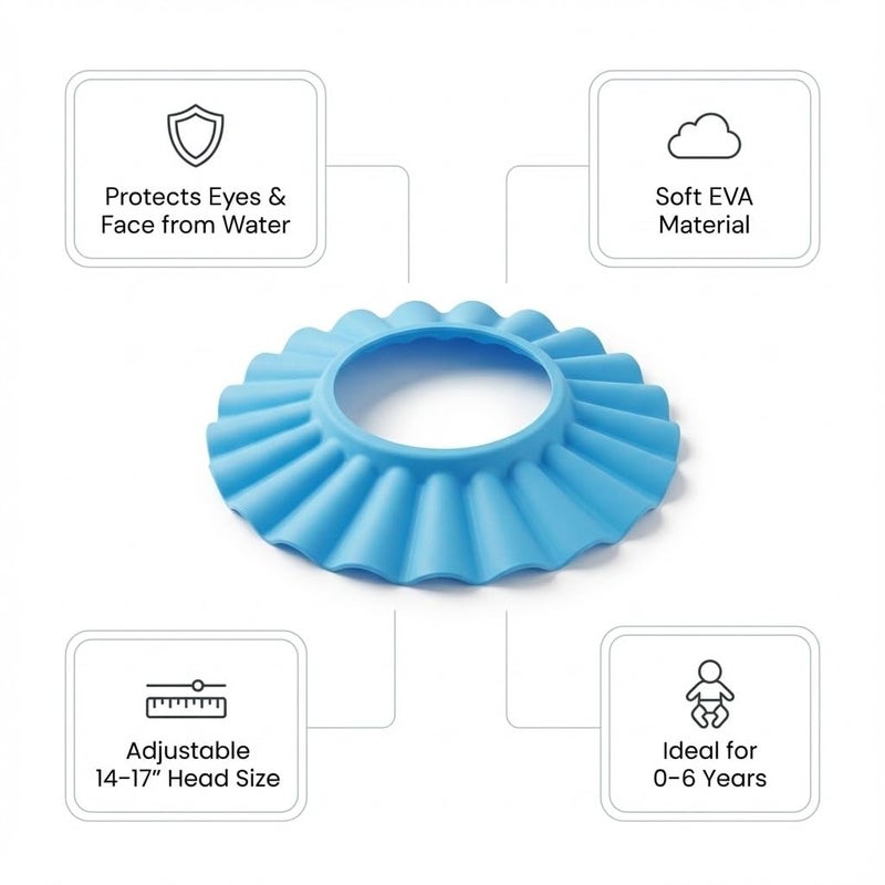 SPHTOEO Safe Shampoo Shower Bathing Protection Soft Cap Hat for Toddler's, Baby ,Children & Kids to Keep the Water Out of Their Eyes & Face (Blue) - Image 3